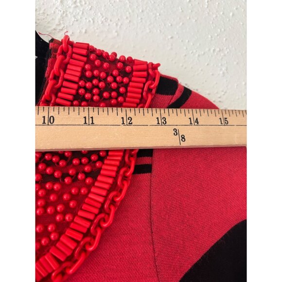 Tracy Reese Red Black Striped Runway Knit Dress With Beaded Neckline Detailed - Picture 13 of 15